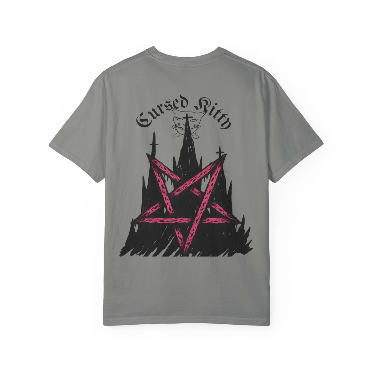 Graphic T-Shirt — 'Cursed Kitty' Gothic Pentagram Tee