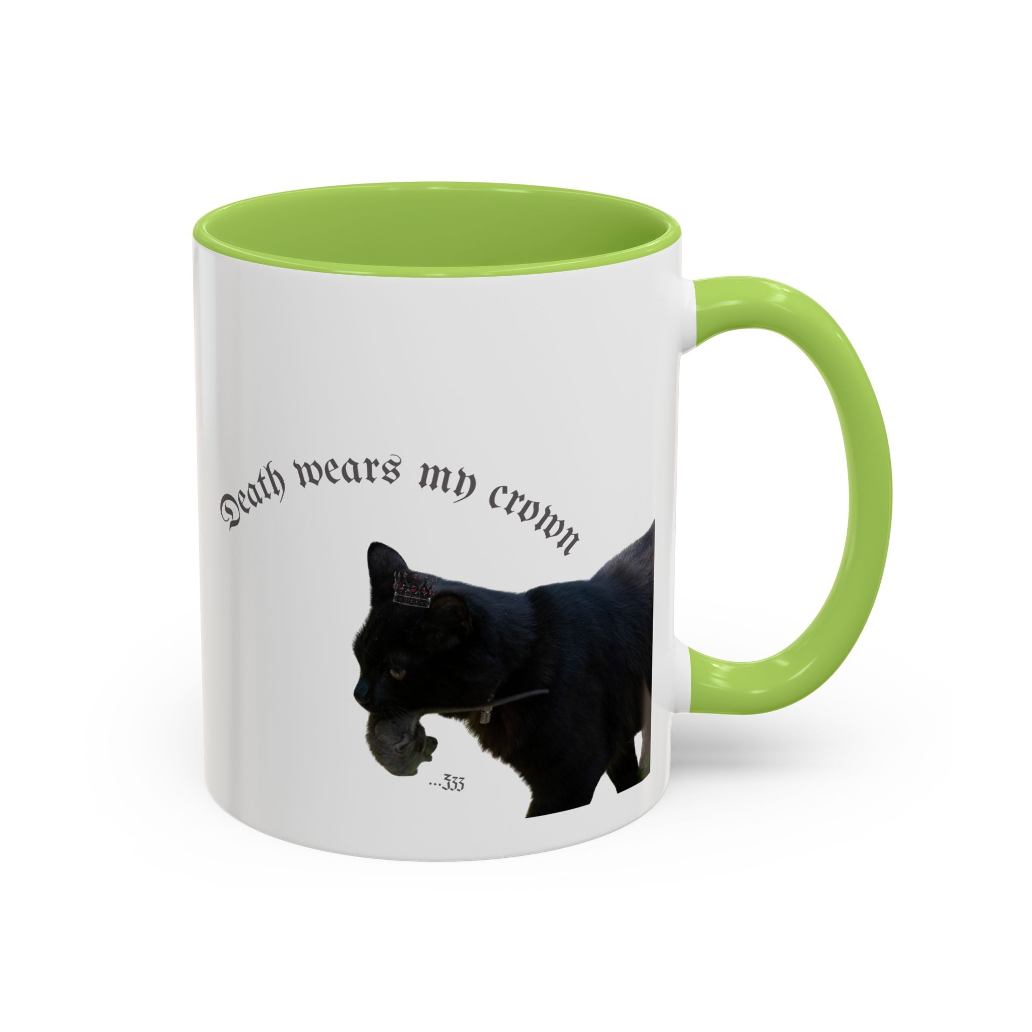 Black Cat 'Death Wears My Crown' Accent Coffee Mug — Gothic Cat Lover Gift