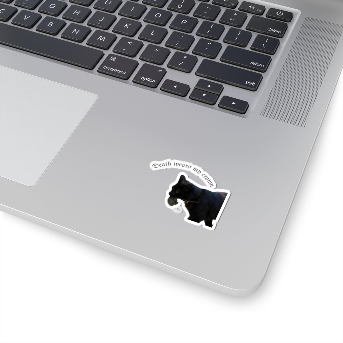 "Death Wears My Crown" Black Cat Kiss-Cut Sticker
