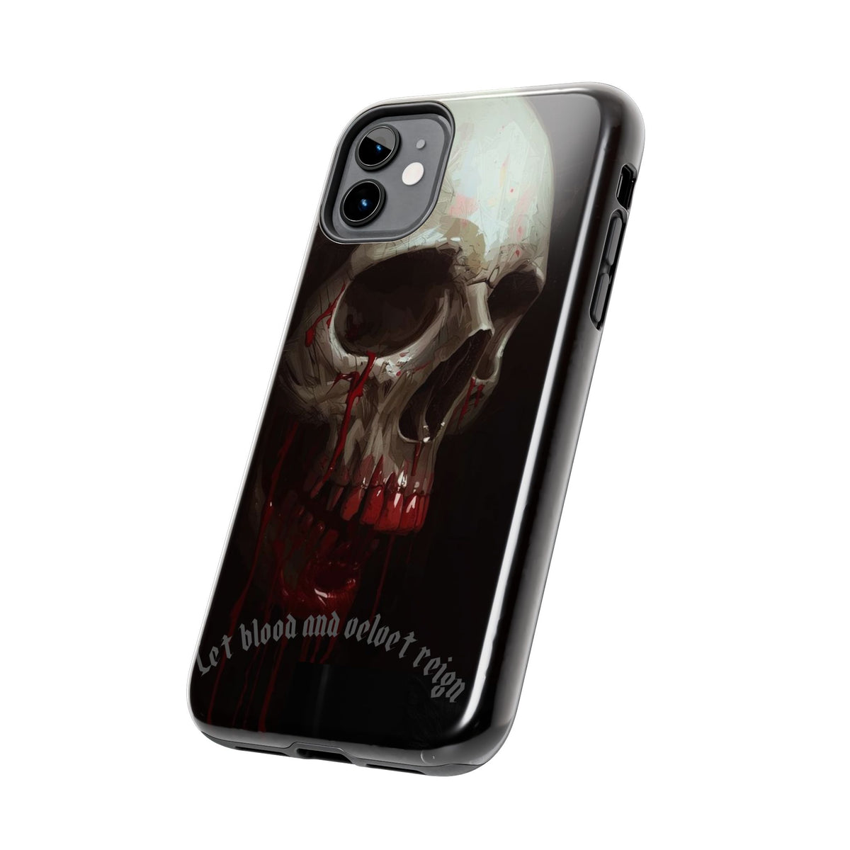 Skull Phone Case — 'Let Blood and Velvet Reign' Gothic Tough Protective Cover