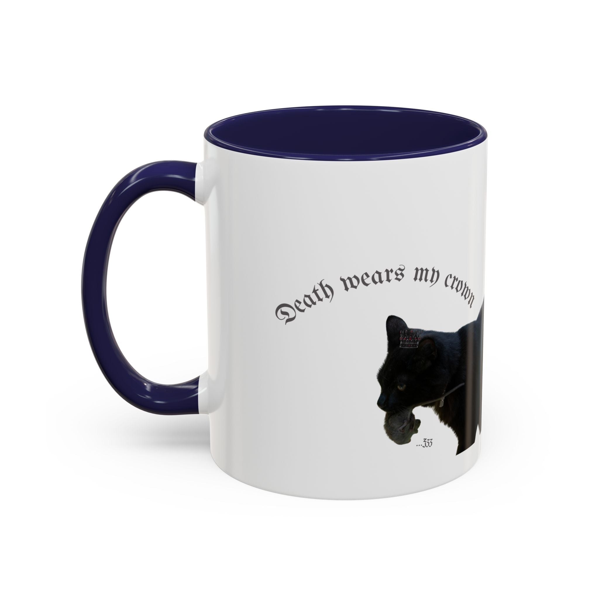 Black Cat 'Death Wears My Crown' Accent Coffee Mug — Gothic Cat Lover Gift