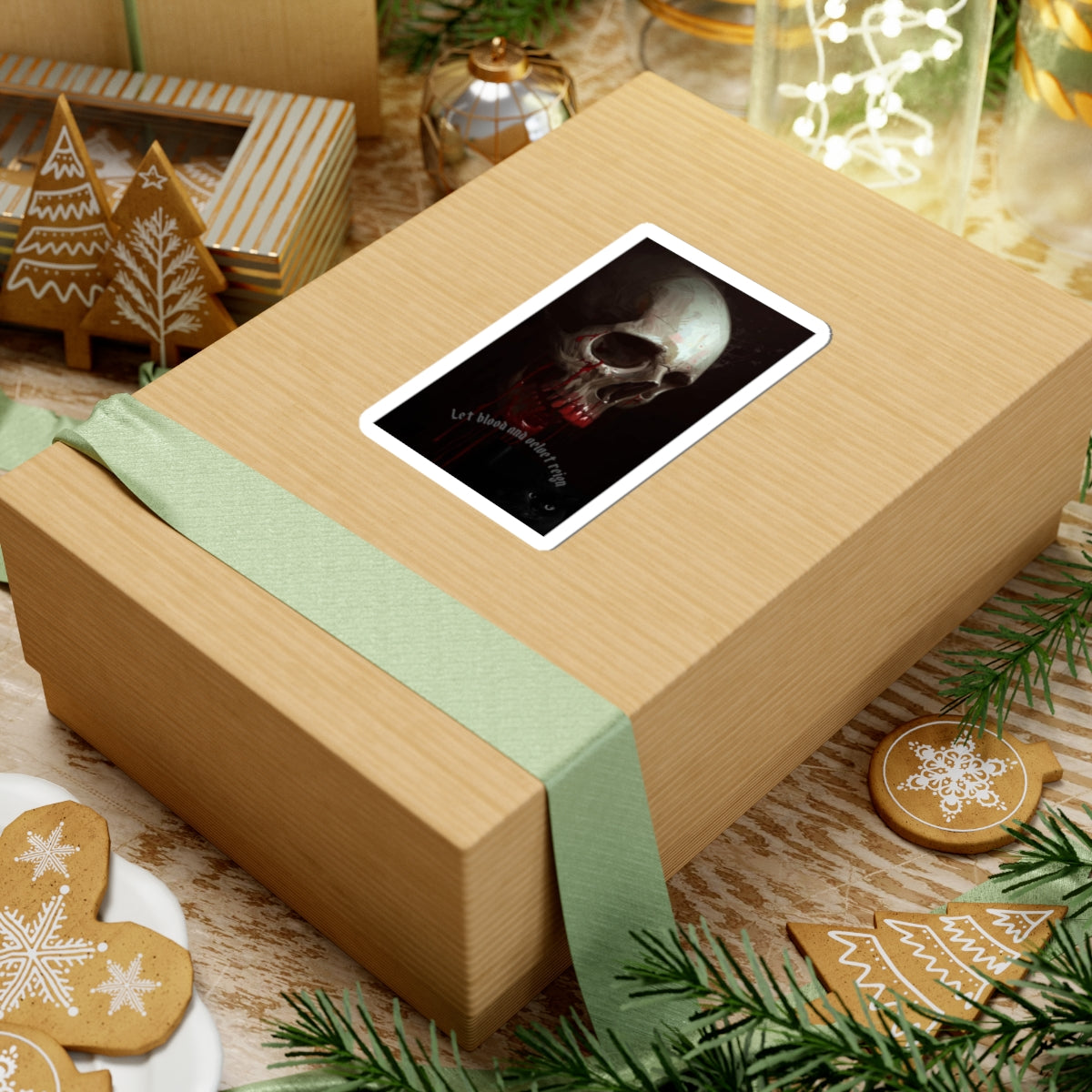 Gothic Skull Sticker — Blood-Dripping Skull with 'Let blood and color reign'