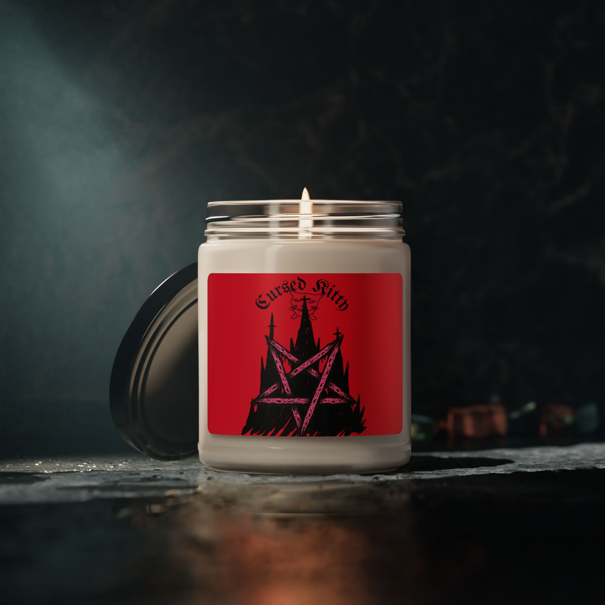Cursed Kitty Soy Candle — 9oz Gothic Cat Pentagram Scented Candle