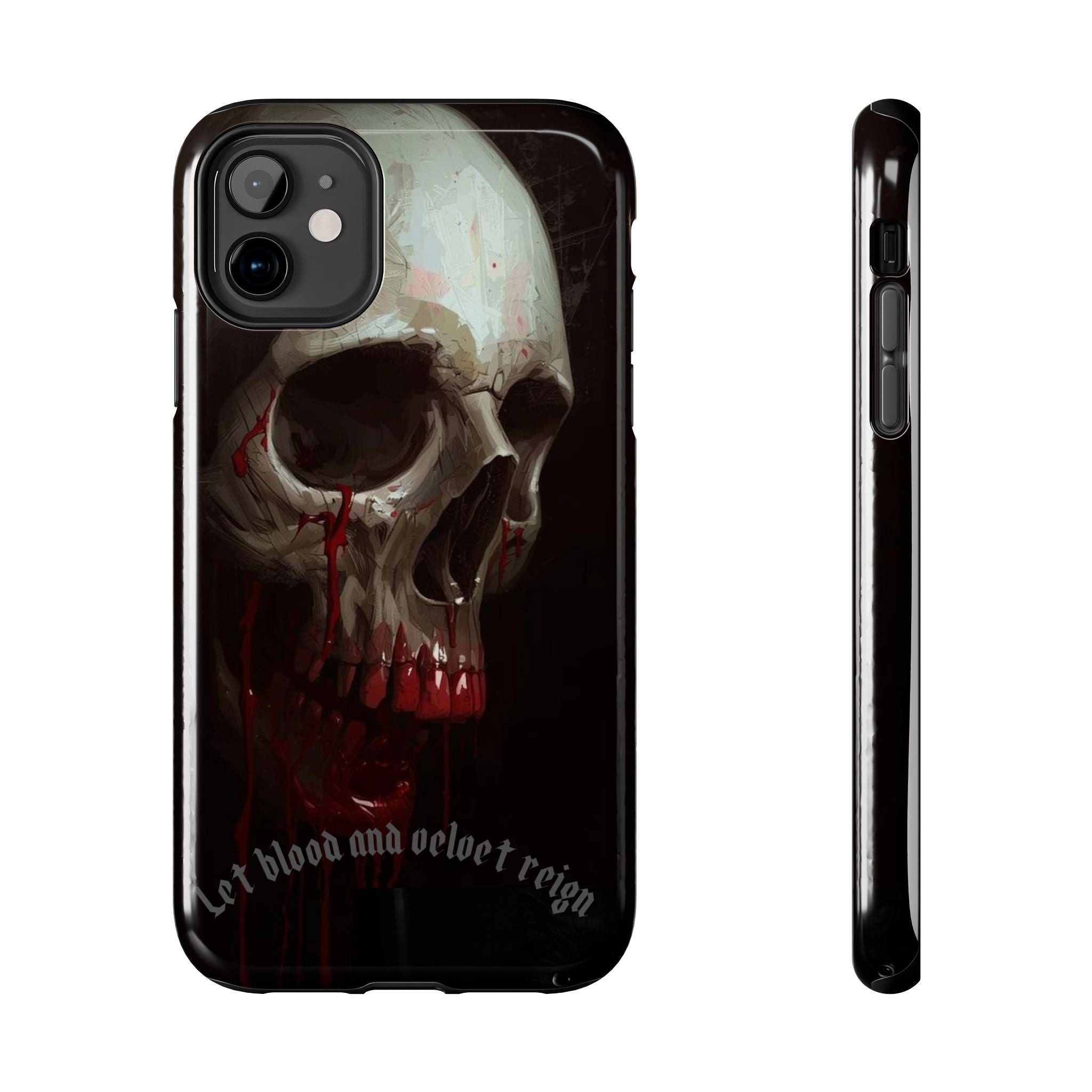 Skull Phone Case — 'Let Blood and Velvet Reign' Gothic Tough Protective Cover