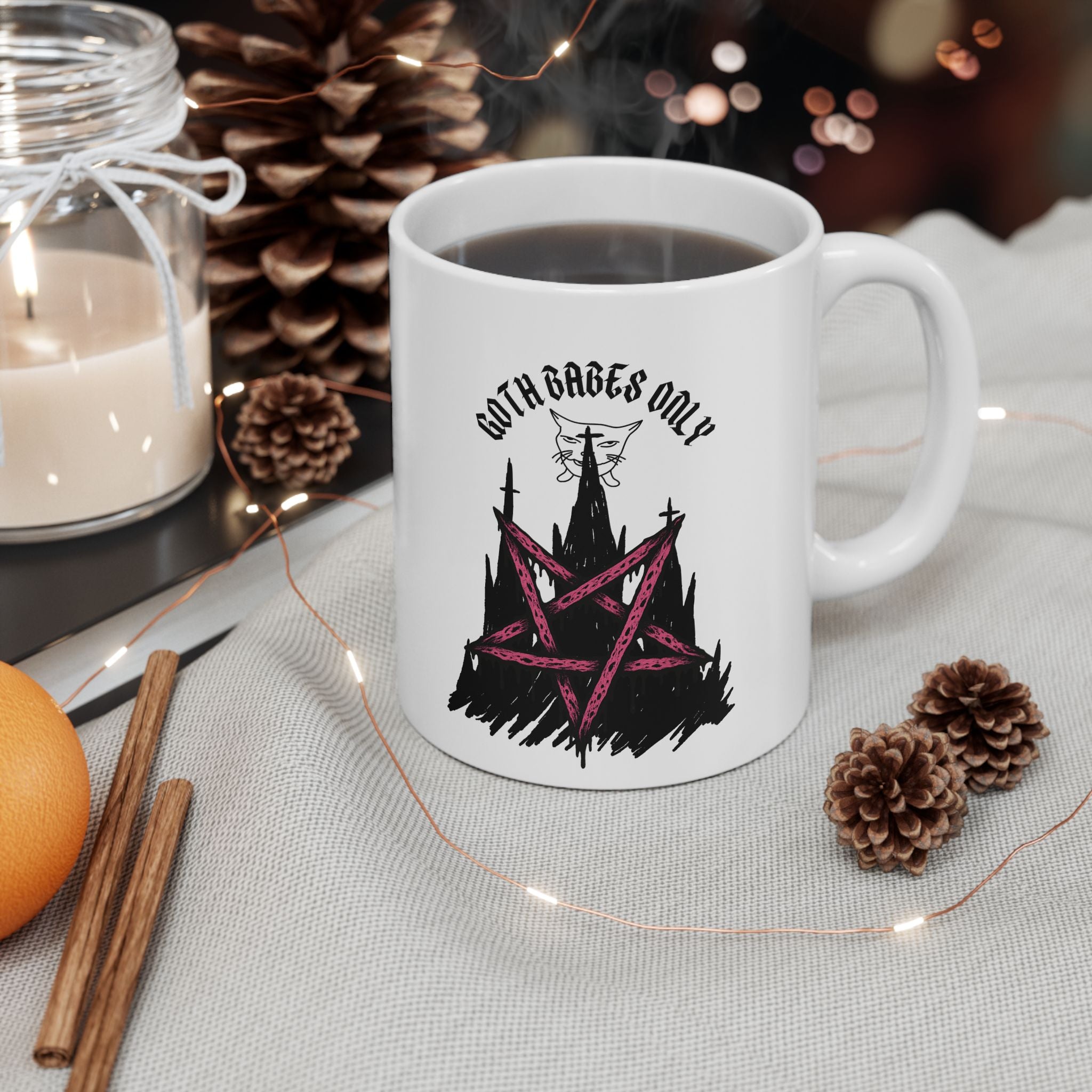 'Goth babes Only' Witch Ceramic Mug — Cute Gothic Valentines Coffee Cup (11oz & 15oz)