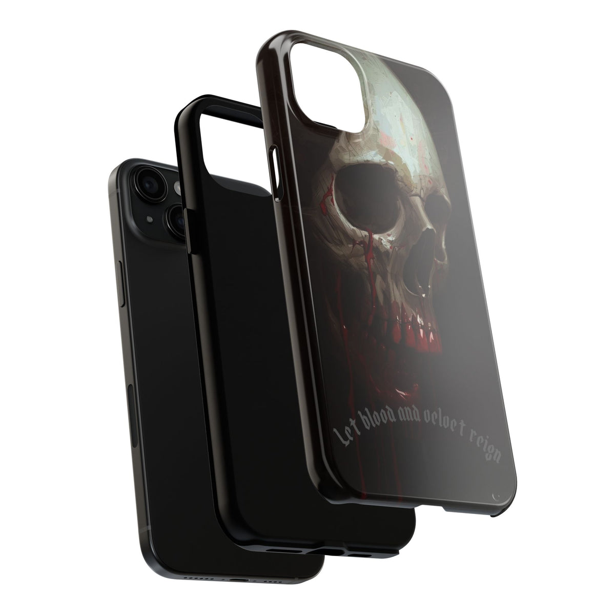 Skull Phone Case — 'Let Blood and Velvet Reign' Gothic Tough Protective Cover