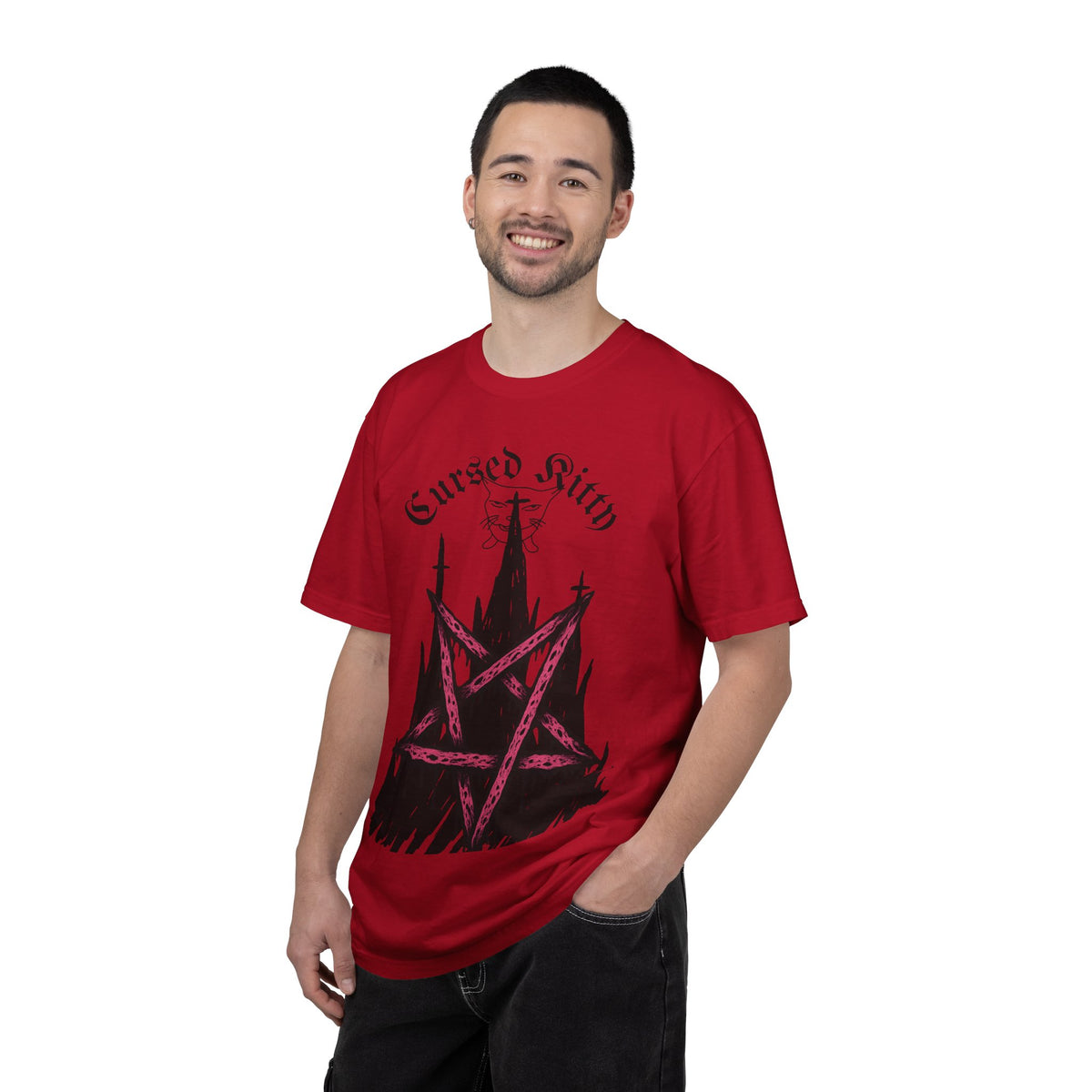 Graphic T-Shirt — 'Cursed Kitty' Gothic Pentagram Tee