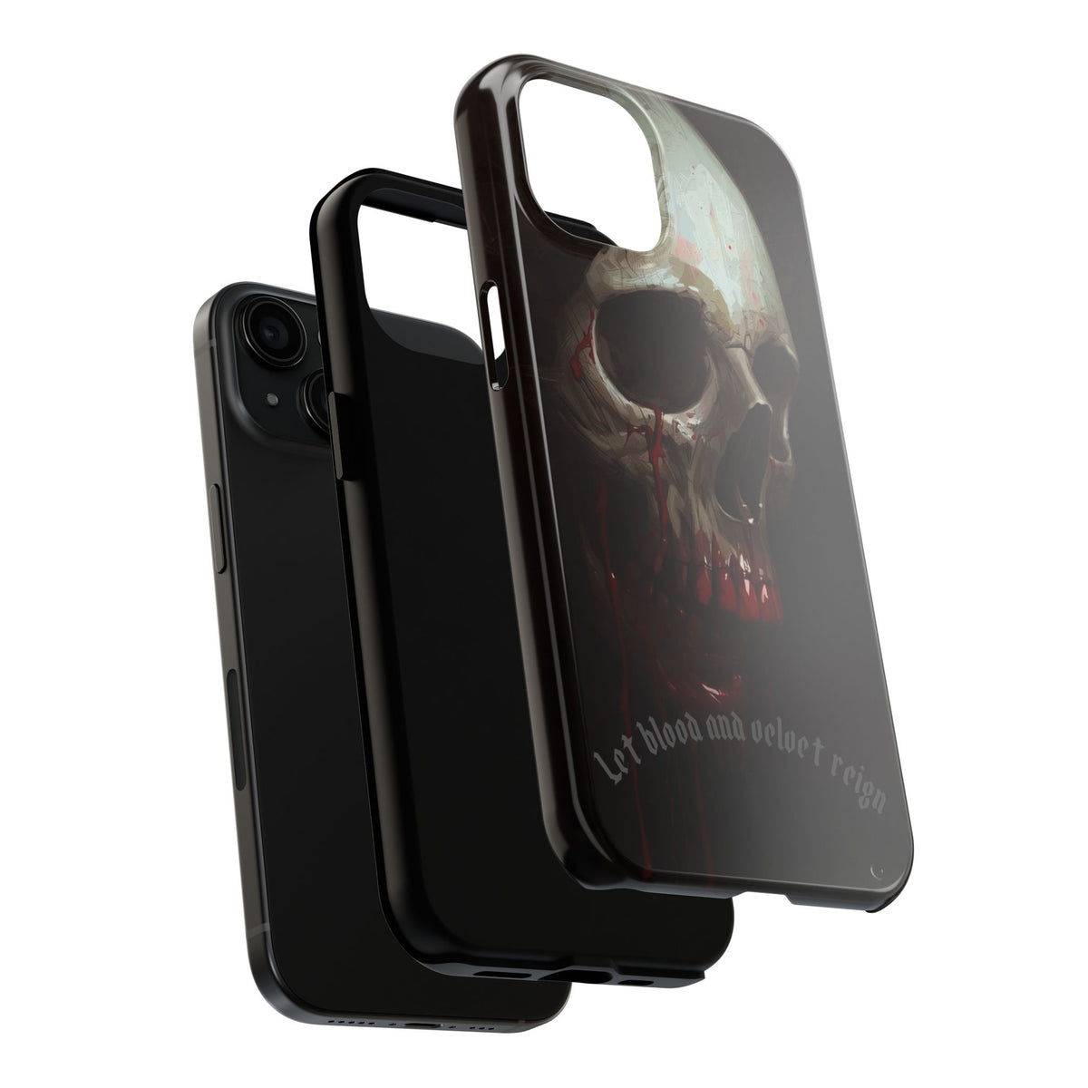 Skull Phone Case — 'Let Blood and Velvet Reign' Gothic Tough Protective Cover