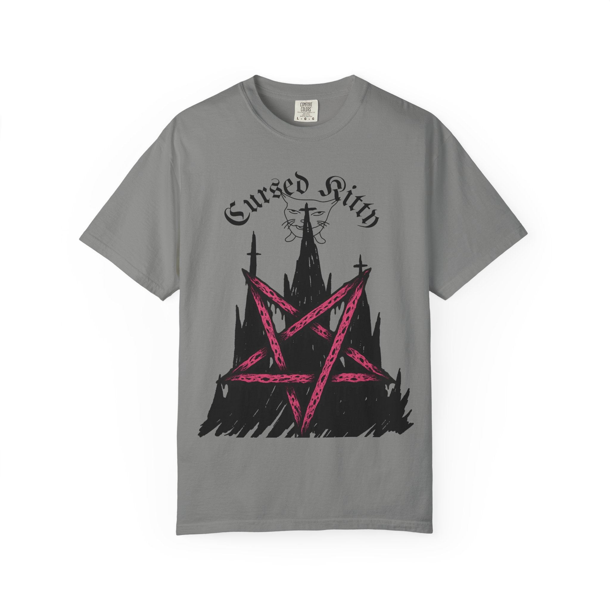 Graphic T-Shirt — 'Cursed Kitty' Gothic Pentagram Tee