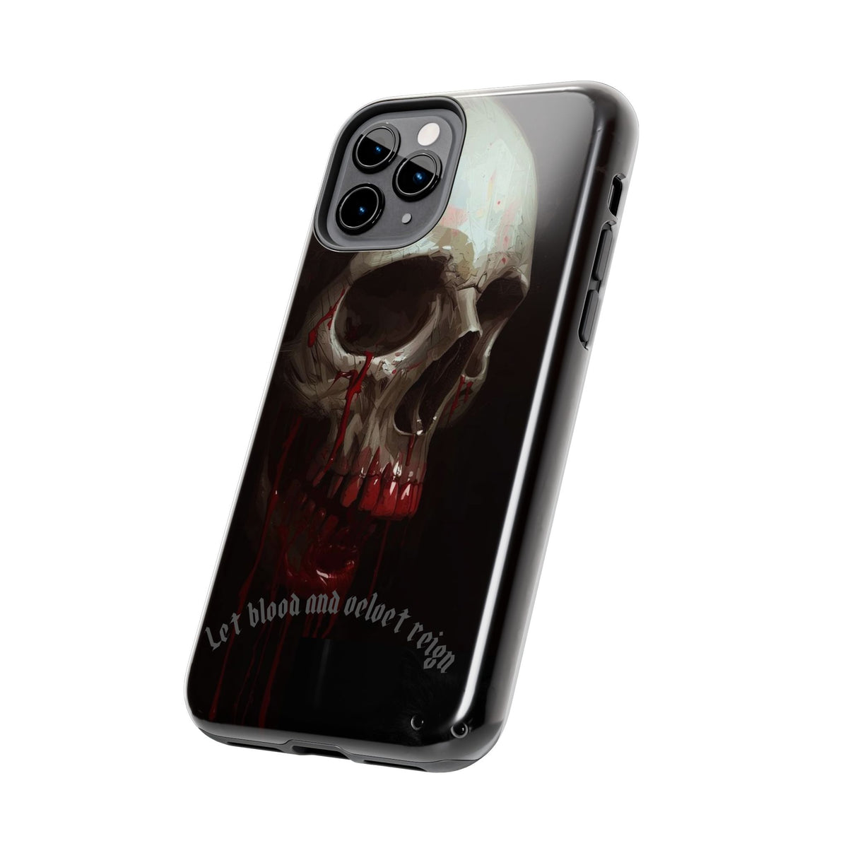 Skull Phone Case — 'Let Blood and Velvet Reign' Gothic Tough Protective Cover