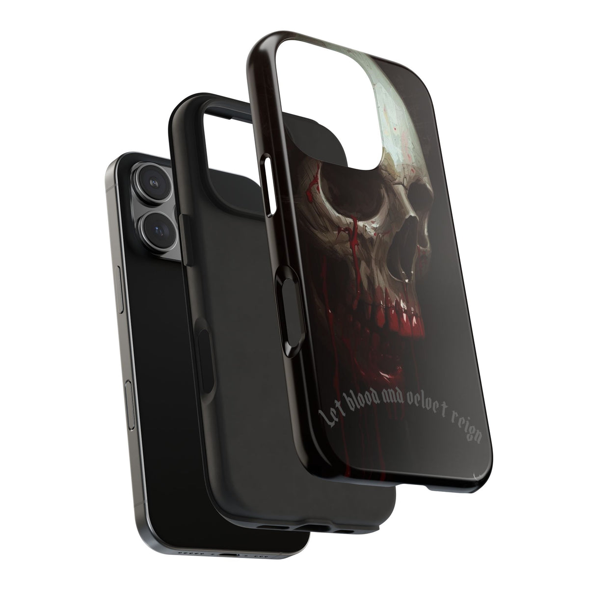 Skull Phone Case — 'Let Blood and Velvet Reign' Gothic Tough Protective Cover