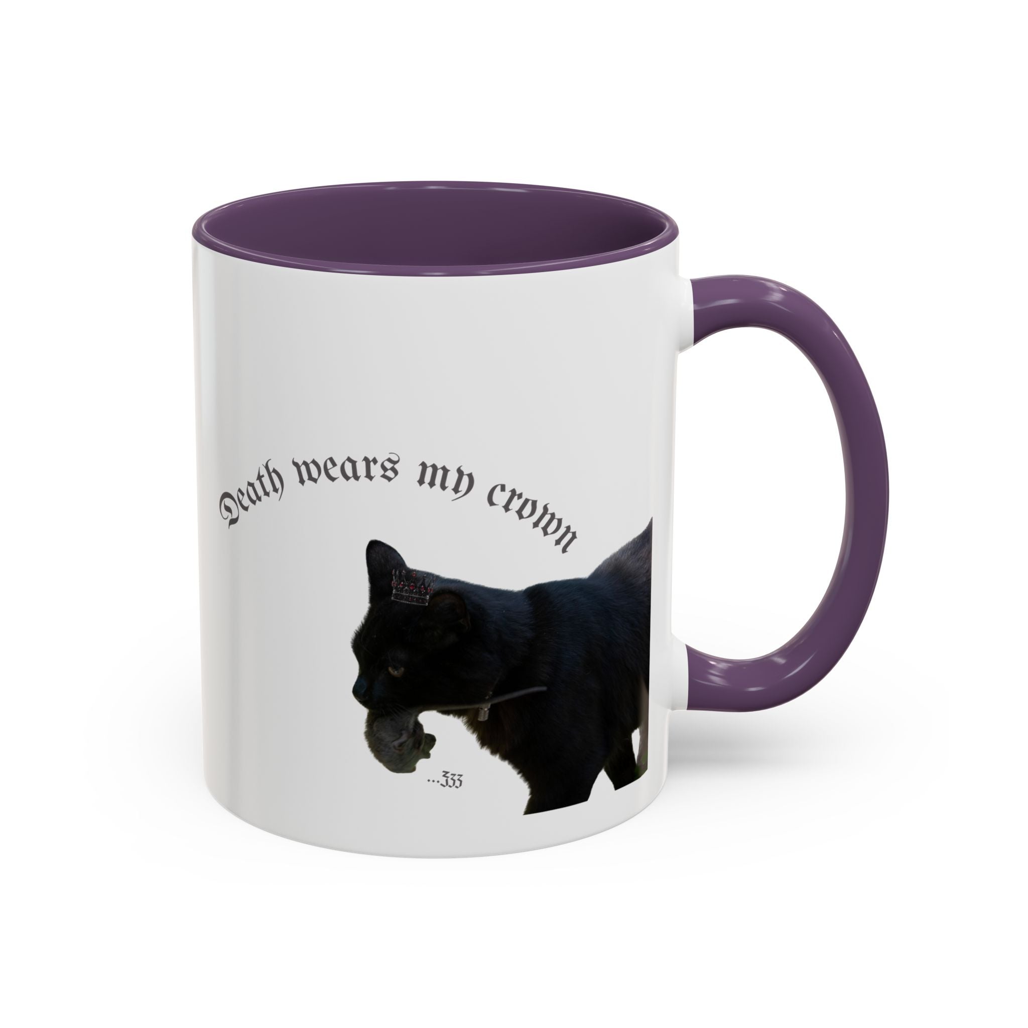 Black Cat 'Death Wears My Crown' Accent Coffee Mug — Gothic Cat Lover Gift